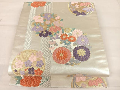 平和屋着物◎六通柄袋帯　唐織　花丸文　金糸　正絹　逸品　AAAM9829np