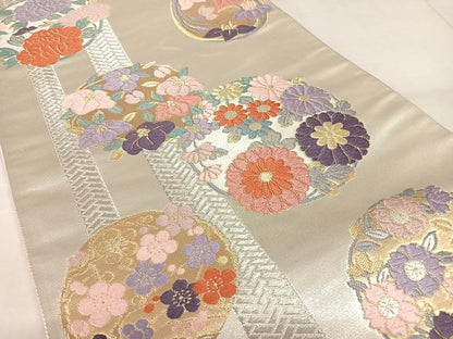 平和屋着物◎六通柄袋帯　唐織　花丸文　金糸　正絹　逸品　AAAM9829np