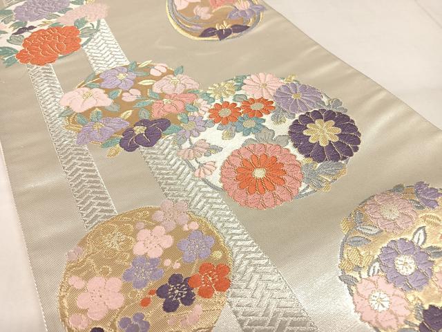 平和屋着物◎六通柄袋帯　唐織　花丸文　金糸　正絹　逸品　AAAM9829np