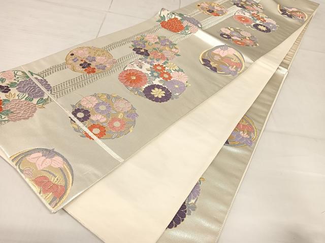 平和屋着物●六通柄袋帯　唐織　草花丸文　金糸　正絹　逸品　CABA2329dy 平和屋着物◎六通柄袋帯 唐織 花丸文 金糸 正絹 逸品 AAAM9829np