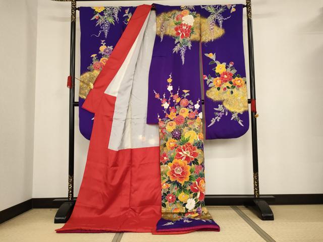 平和屋着物●お引きずり・お引き摺り・引き振袖　和装　結婚式　舞妓　芸妓　芸者　衣装　駒刺繍　草花文　金彩　逸品　AAAN0789ja