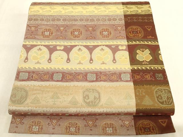 平和屋着物◎六通柄袋帯 正倉院横段文 正絹 逸品 AAAN0884ru
