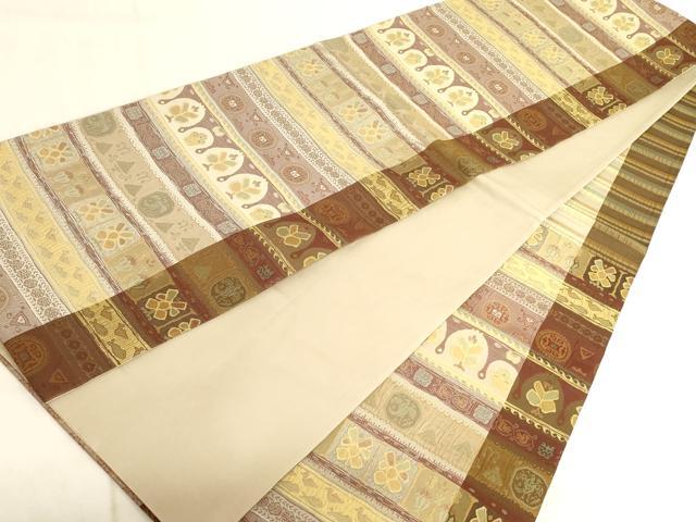 平和屋着物◎六通柄袋帯 正倉院横段文 正絹 逸品 AAAN0884ru