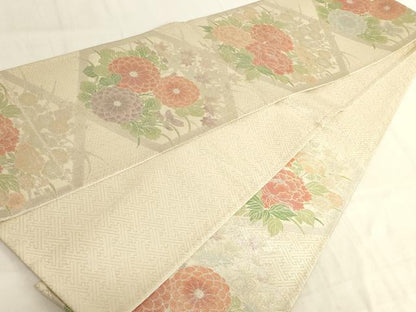 平和屋着物◎佐賀錦 六通柄袋帯 天井草花文 金銀糸 正絹 逸品 AAAN0885ru