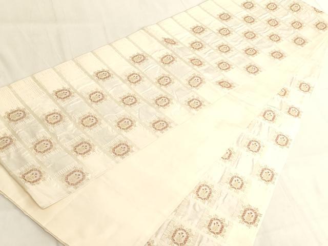 平和屋着物◎六通柄袋帯 飾花格子文 金糸 正絹 逸品 AAAN0887ru