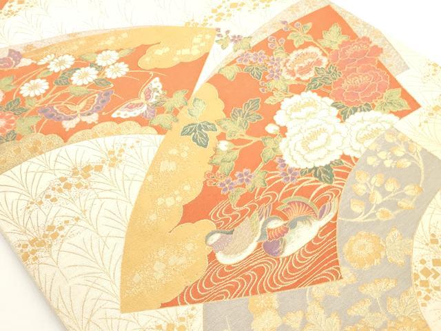 平和屋着物◎六通柄袋帯 地紙鴛鴦花文 金糸 正絹 逸品 AAAN0898ru
