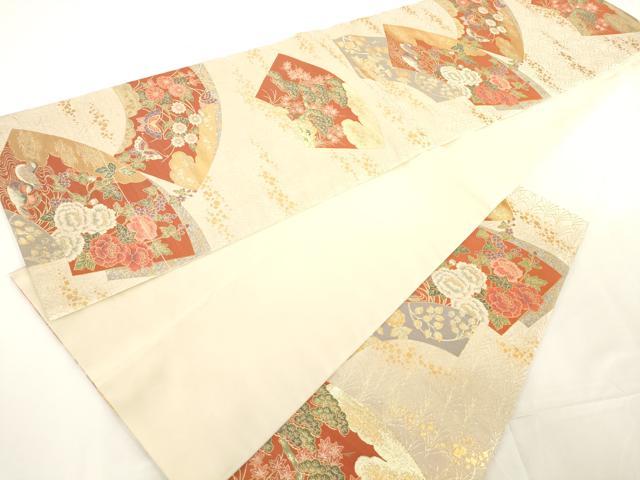 平和屋着物◎六通柄袋帯 地紙鴛鴦花文 金糸 正絹 逸品 AAAN0898ru