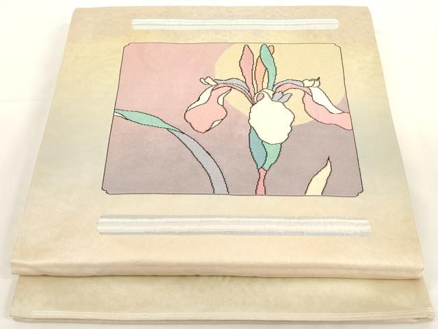 平和屋着物◎六通太鼓柄袋帯 色紙草花文 金銀糸 正絹 逸品 AAAN0916ru