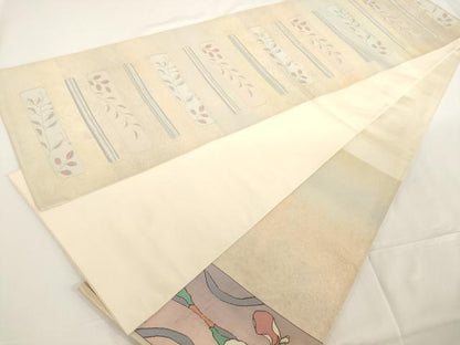平和屋着物◎六通太鼓柄袋帯 色紙草花文 金銀糸 正絹 逸品 AAAN0916ru