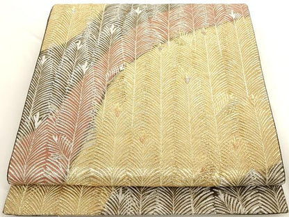 平和屋着物◎六通柄袋帯　枝葉文　松彩錦　金銀糸　正絹　逸品　AAAN1165ru