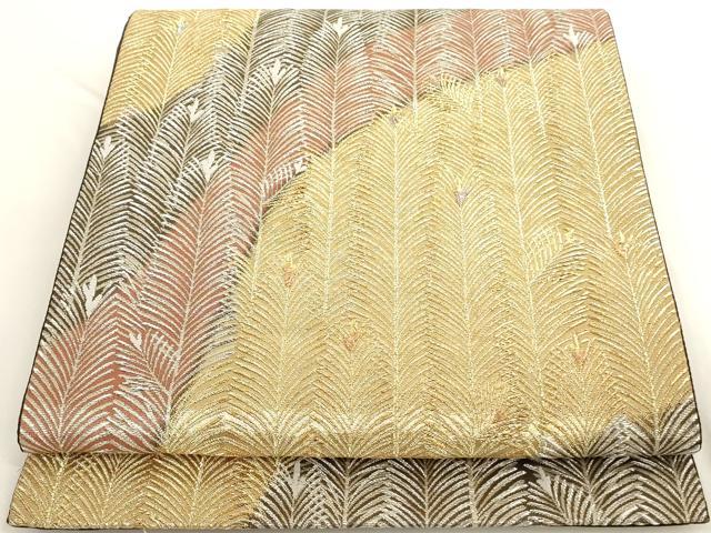 平和屋着物◎六通柄袋帯　枝葉文　松彩錦　金銀糸　正絹　逸品　AAAN1165ru