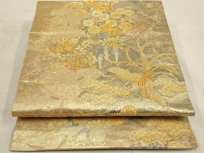 平和屋着物◎六通柄袋帯 佳彩絢麗 鳳凰花文 金糸 正絹 逸品 AAAN1415tm