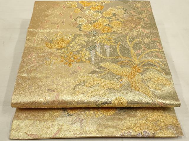平和屋着物◎六通柄袋帯 佳彩絢麗 鳳凰花文 金糸 正絹 逸品 AAAN1415tm