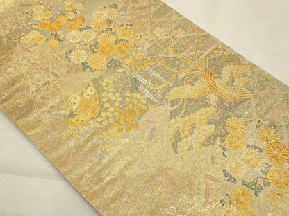 平和屋着物◎六通柄袋帯 佳彩絢麗 鳳凰花文 金糸 正絹 逸品 AAAN1415tm