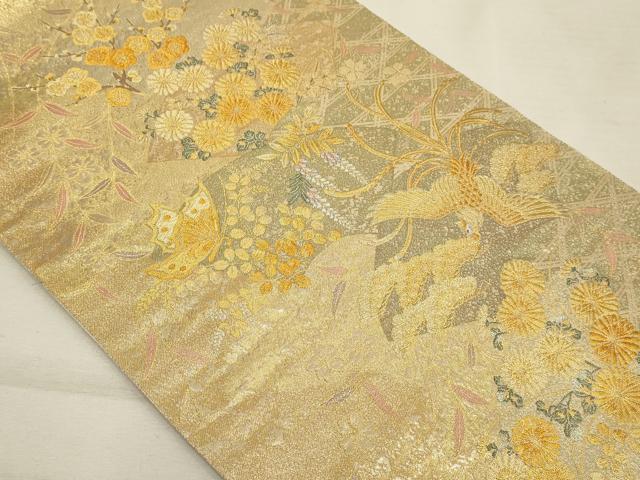 平和屋着物◎六通柄袋帯 佳彩絢麗 鳳凰花文 金糸 正絹 逸品 AAAN1415tm