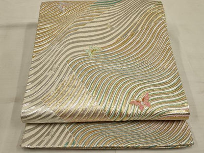 平和屋着物◎佐賀錦 六通柄袋帯 流水舞蝶文 金銀糸 正絹 逸品 AAAN1420tm