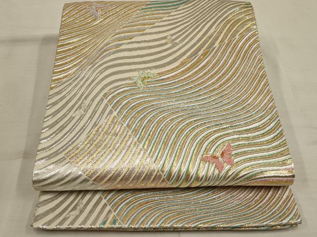 平和屋着物◎佐賀錦 六通柄袋帯 流水舞蝶文 金銀糸 正絹 逸品 AAAN1420tm