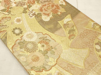 平和屋着物◎佐賀錦 六通柄袋帯 雪輪花鳥文 金糸 正絹 逸品 AAAN1432tm