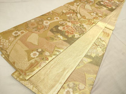 平和屋着物◎佐賀錦 六通柄袋帯 雪輪花鳥文 金糸 正絹 逸品 AAAN1432tm