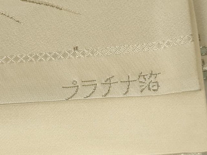 平和屋着物◎六通柄袋帯 牡丹花車文 プラチナ箔 正絹 逸品 AAAN1456tm