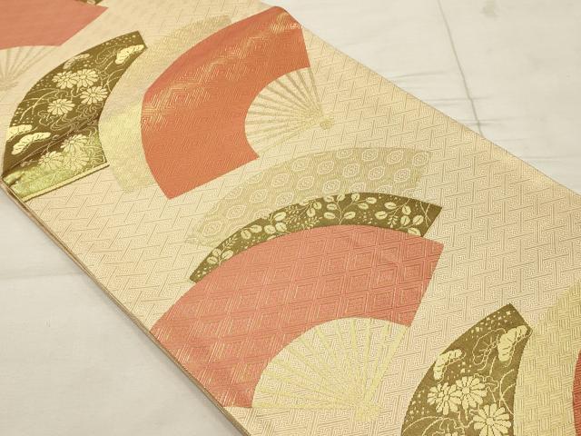 平和屋着物◎佐賀錦 六通柄袋帯 扇面花文 金糸 正絹 逸品 AAAN1490tm
