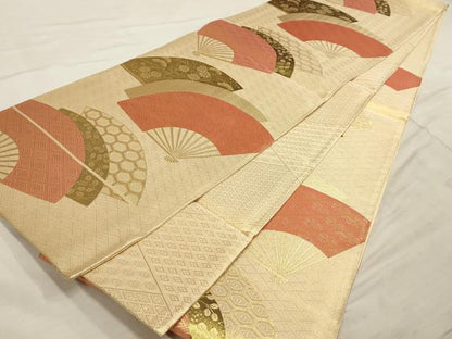 平和屋着物◎佐賀錦 六通柄袋帯 扇面花文 金糸 正絹 逸品 AAAN1490tm