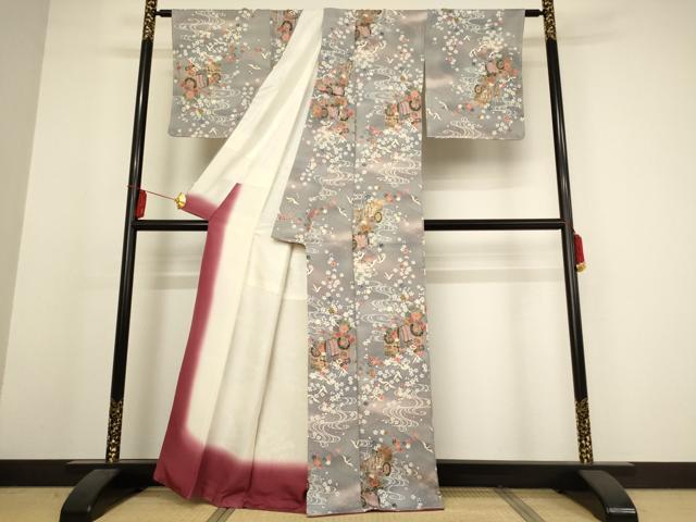 平和屋着物■上質な小紋 飛鶴御所車花文 金彩 正絹 逸品 AAAN2138cg