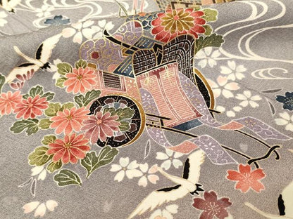 平和屋着物■上質な小紋 飛鶴御所車花文 金彩 正絹 逸品 AAAN2138cg