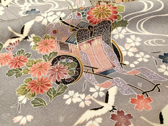 平和屋着物■上質な小紋 飛鶴御所車花文 金彩 正絹 逸品 AAAN2138cg