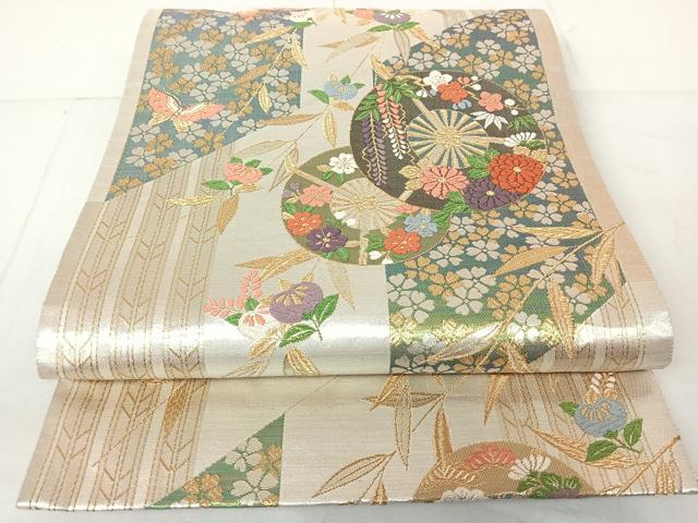 平和屋着物◎六通柄袋帯 吉祥花蝶文 金銀糸 正絹 逸品 AAAN2186jh