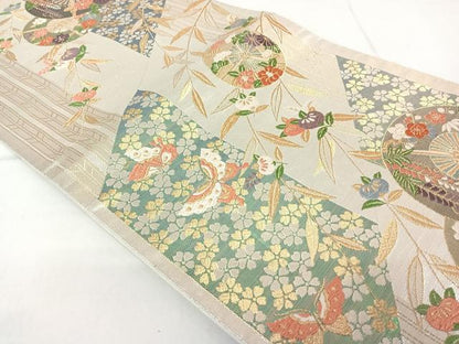 平和屋着物◎六通柄袋帯 吉祥花蝶文 金銀糸 正絹 逸品 AAAN2186jh