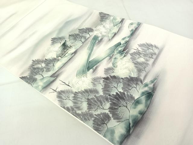 平和屋着物◎太鼓柄袋帯 手描き 風景文 銀糸 正絹 逸品 AAAN2188jh