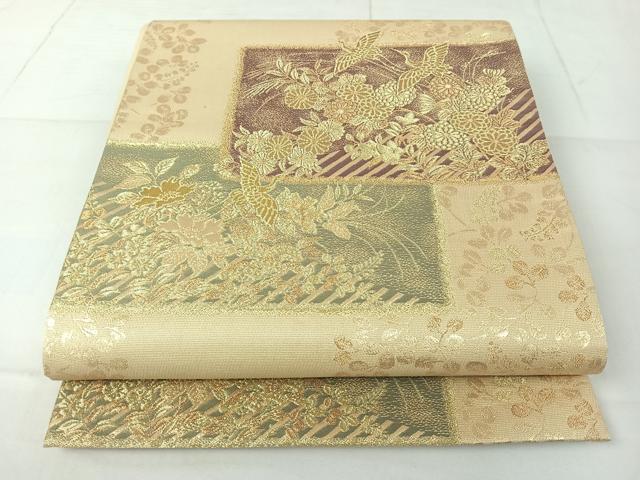 平和屋着物◎六通柄袋帯 色紙重ね花鳥文 金糸 正絹 逸品 AAAN2192jh