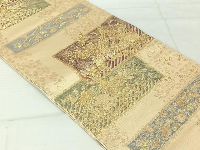 平和屋着物◎六通柄袋帯 色紙重ね花鳥文 金糸 正絹 逸品 AAAN2192jh