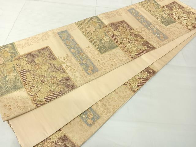 平和屋着物◎六通柄袋帯 色紙重ね花鳥文 金糸 正絹 逸品 AAAN2192jh