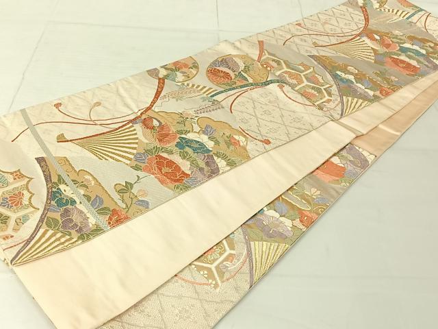 平和屋着物◎六通柄袋帯 唐織 檜扇花鳥文 金銀糸 正絹 逸品 AAAN2194jh