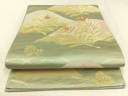 平和屋着物◎六通柄袋帯 重ね山松葉文 銀糸 正絹 逸品 AAAN2247jh