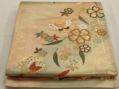 平和屋着物◎六通柄袋帯 唐織 花蝶文 金糸 正絹 逸品 AAAN2259ou