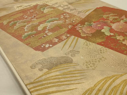 平和屋着物◎六通太鼓柄袋帯 作家物 草花文 金銀彩 正絹 逸品 AAAN2286ou