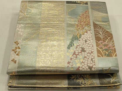 平和屋着物◎六通柄袋帯 短冊花鳥文 金糸 正絹 逸品 AAAN2306ou