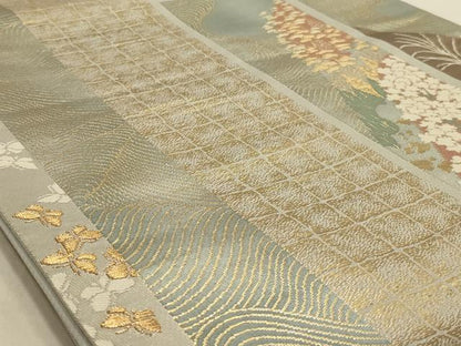 平和屋着物◎六通柄袋帯 短冊花鳥文 金糸 正絹 逸品 AAAN2306ou