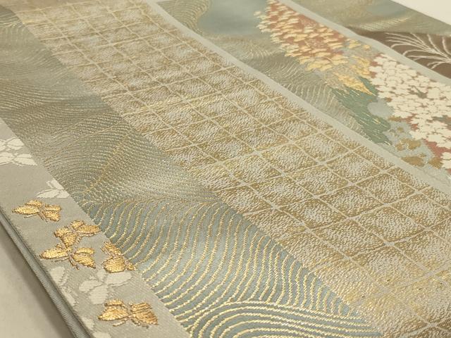 平和屋着物◎六通柄袋帯 短冊花鳥文 金糸 正絹 逸品 AAAN2306ou