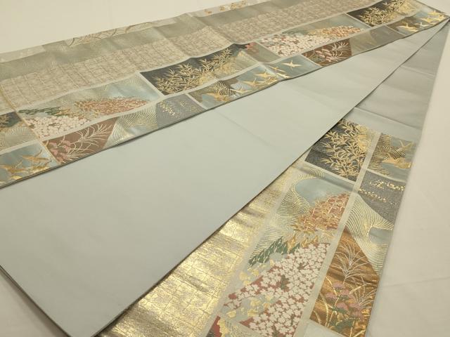 平和屋着物◎六通柄袋帯 短冊花鳥文 金糸 正絹 逸品 AAAN2306ou