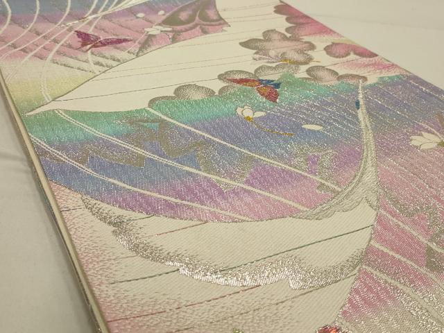 平和屋着物◎六通柄袋帯　飛鶴花蝶文　金銀糸　正絹　逸品　AAAN2312ou