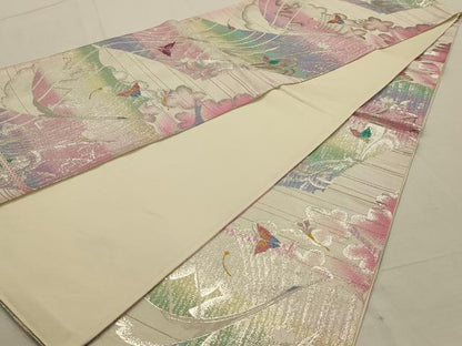 平和屋着物◎六通柄袋帯　飛鶴花蝶文　金銀糸　正絹　逸品　AAAN2312ou