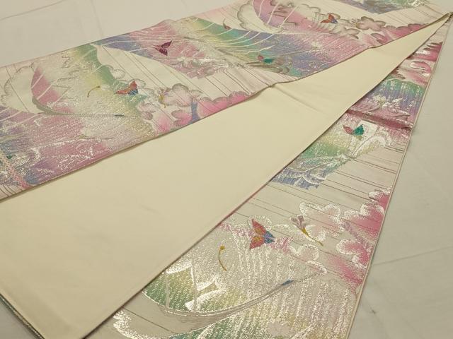 平和屋着物◎六通柄袋帯　飛鶴花蝶文　金銀糸　正絹　逸品　AAAN2312ou