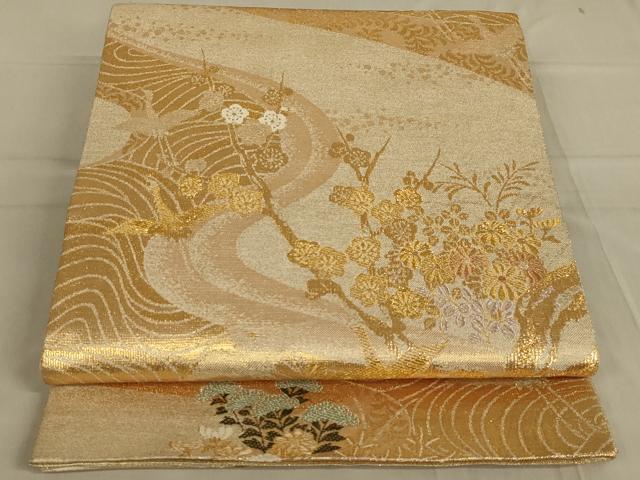 平和屋着物◎六通柄袋帯　飛鶴花文　金糸　正絹　逸品　AAAN2331ou