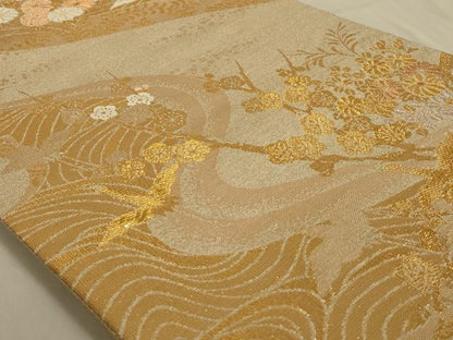 平和屋着物◎六通柄袋帯　飛鶴花文　金糸　正絹　逸品　AAAN2331ou