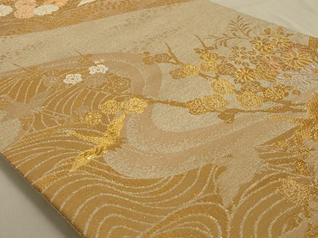 平和屋着物◎六通柄袋帯　飛鶴花文　金糸　正絹　逸品　AAAN2331ou