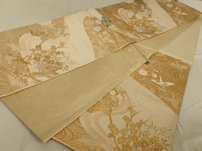 平和屋着物◎六通柄袋帯　飛鶴花文　金糸　正絹　逸品　AAAN2331ou